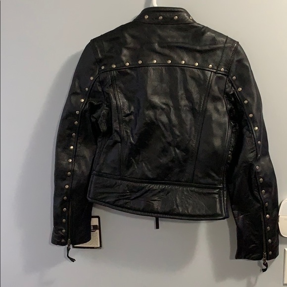 Women’s Motorcycle black leather jacket NWT - Picture 2 of 5